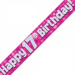 17th BANNER BIRTHDAY PARTY DECORATION - GIRL 17 - PINK - FAST DISPATCH - Picture 1 of 1