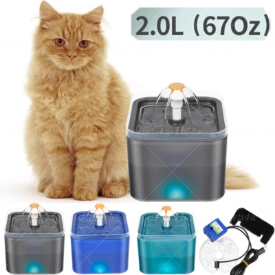 Haustier Trinkbrunnen Katzen Hunde Wasserspender Automatisch mit LED Licht 2L - Bild 1 von 4