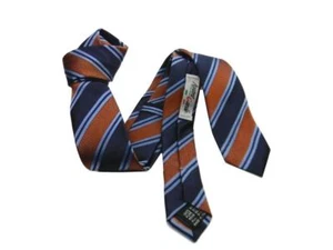 Cravatta seta a righe blu arancio ruggine offerta cravatte slim made in Italy - Imagen 1 de 3