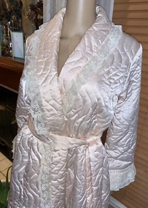💋 ❤️ Christian Dior Lingerie Satin Lace Quilted Robe House Coat Pink VTG - Bild 1 von 9