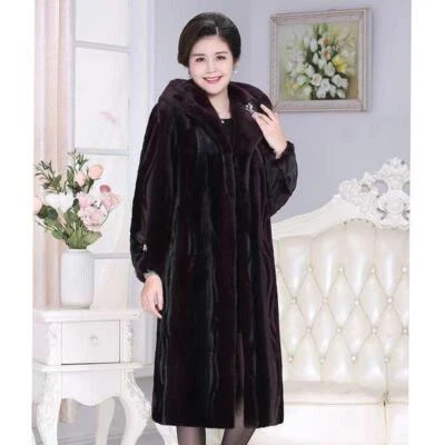 Casaco de pele de vison feminino longo mães inverno quente pele de vison grosso acima do joelho - Imagem 1 de 4