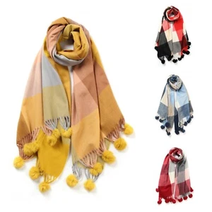 Bufanda de invierno con estampado de pompón borla de invierno para mujer boutique mezcla cachemira Reino Unido - Imagen 1 de 7