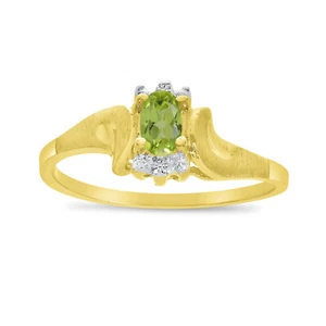 10k Yellow Gold Oval Peridot And Diamond Satin Finish Ring - Picture 1 of 6