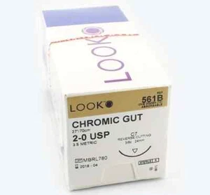 Look X561B Chromic Gut Absorbable Sutures 2-0 27'' C7 3/8 Circle 24mm 12/Pk - Picture 1 of 1