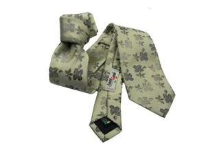 Elegante Krawatte glänzend beige mit grauen Blumen und Schlamm Herren Zeremonie - Bild 1 von 2