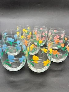 Vintage Libbey Rocks & Cooler Glasses Retro Pastel Floral Set of 8 NEW NOS - Picture 1 of 8