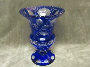 Vaso urna vetro Boemia Austria fiore papavero taglio blu cobalto 1920 circa - Foto 1 di 6