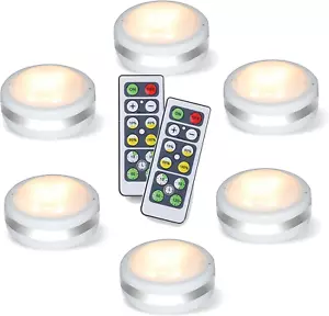 Battery Operated LED Puck Lights with Remote Control - 6 Pack Natural White - Picture 1 of 12