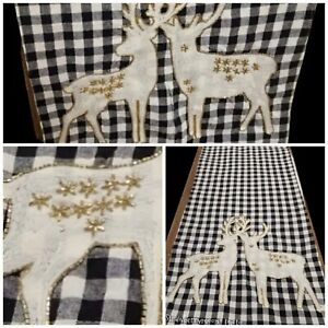 80" MacKenzie Style Courtly Check Beaded Stag Reindeer Gingham Table Runner 