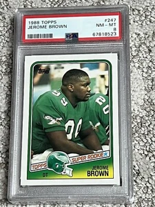 PSA 8 NR MINT FOOTBALL CARD 1988 TOPPS JEROME BROWN ROOKIE PHILADELPHIA EAGLES - Picture 1 of 1