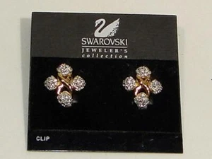 Beautiful Swarovski Cross Shaped Clip Earrings New on Card $95 Value - Picture 1 of 3