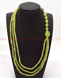 3 Rows Natural 2x4mm Faceted Green Peridot Gems Rondelle Beads Necklace 17-19in - Picture 1 of 12