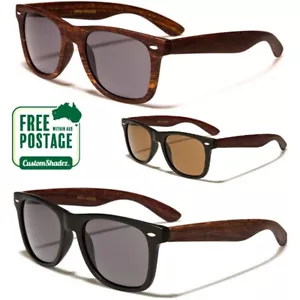 Retro Sunglasses - Men's / Women's - Faux Woodgrain Frame Matte Finish UV400 - Picture 1 of 4