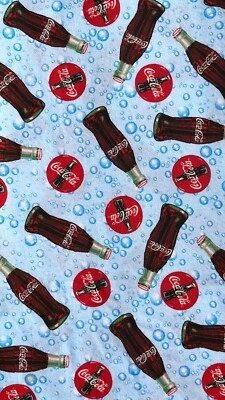 4.4 YDS Coca Cola Cotton Fabric by Spectrix * Coke Bottle Blue Bubbles 45" Wide - Image 1 of 4