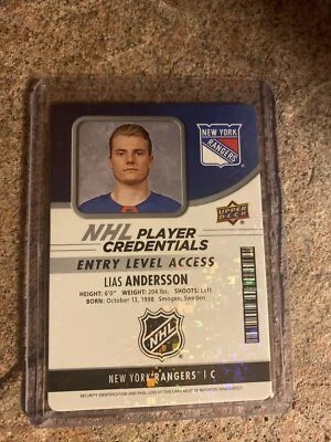 2018-19 Upper Deck MVP Player Credentials Entry Level Access Lias Andersson NYR - Image 1 of 2
