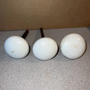3 Vintage Antique Smooth Porcelain White Milk Glass Door Knobs - Picture 1 of 11
