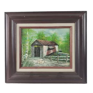 Mid-Century Charm: Original Forrestor Oil Painting of Covered Bridge - 16x13 - Picture 1 of 9