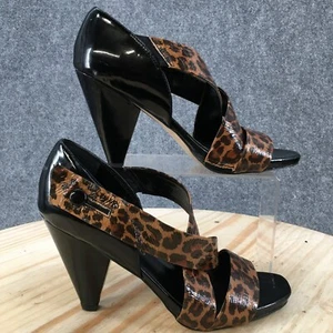 Franco Sarto Heels Womens 8M Travi Strappy Brown Leopard Print Faux Leather Cone - Picture 1 of 10