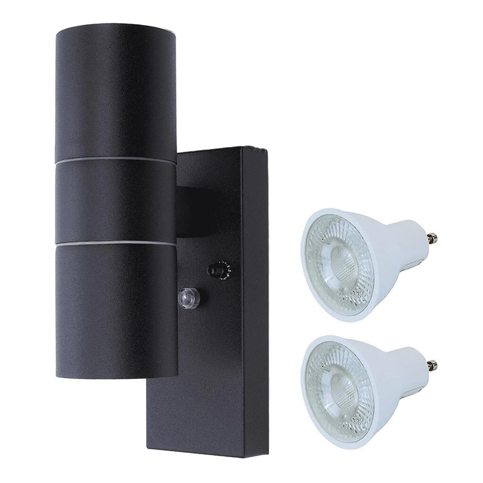 Hispec Coral Up/Down Outdoor LED Wall Light with Dusk-to-Dawn Sensor - Black