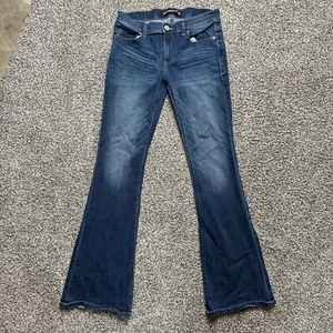 Express Slim Flared Jeans Womens Size 6 Mid Rise Medium Wash Denim Pockets - Picture 1 of 10