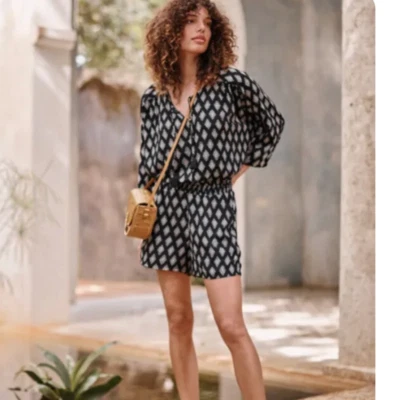 Mameluco Granate Hill Talla XL Negro Diamante Blanco Patrón Viaje Informal Manga 3/4 Foto 1 de 4