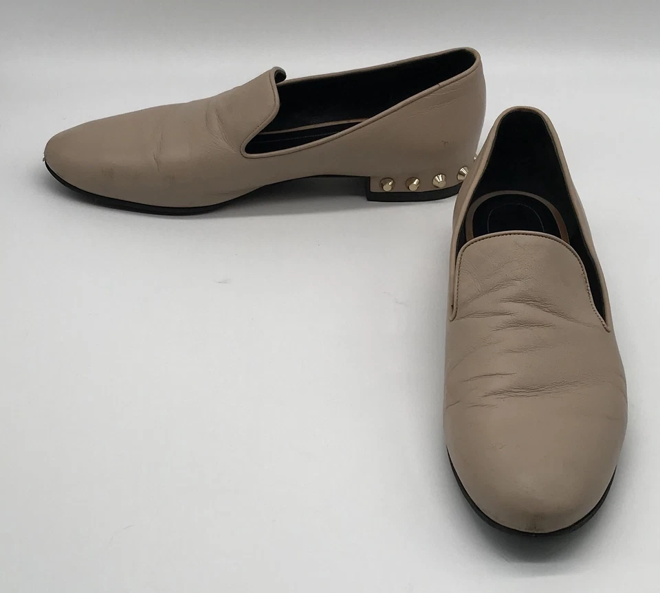  Balenciaga Womens Beige Studded-Heel Smoking Loafer sz 38.5 - Image 1 of 4