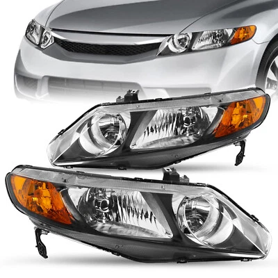 For 2006-2011 Honda Civic Sedan  Black Amber Headlights Assembly Left+Right - Bild 1 von 4