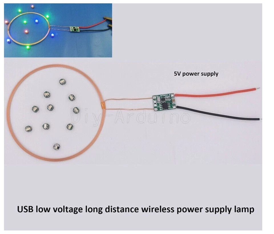 Wireless power transmission to 10 LEDs 5V by induction from 0-80mm - Image 1 of 1