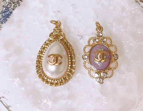 Chanel Vintage Parts Button Charm 2 types White Purple 2 pieces Set Cover
