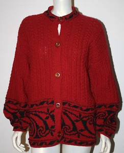 HEATHER KNITS Scotland Cardigan Pullover M LRed schwarz Wolle Strick LS  - Bild 1 von 7