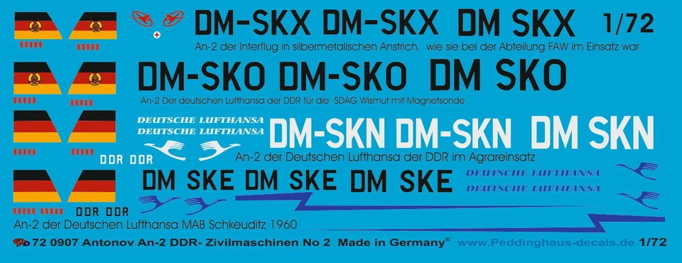 Peddinghaus 1/72 0907 Antonov An-2 Decalssatz DDR Zivilmaschinen Set 2 Trumpet - Immagine 1 di 1
