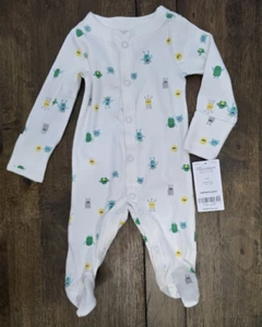 New! Carters White Monster Footed Sleeper One-Piece Snap Pajamas Baby Size NB - Picture 1 of 6