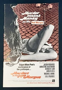 Vintage MURDERS IN THE RUE MORGUE libro stampa film originale Jason Robards 1971 - Foto 1 di 6