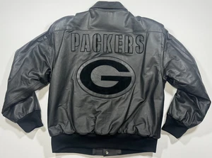 Vintage Green Bay Packers schwarze Lederjacke Gr. L hergestellt in den USA Team NFL JH Design neu mit Etikett - Bild 1 von 24