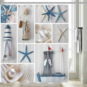 Niedlicher Strand Extra langer Stoff Duschvorhang Wasserdicht Dekor Nautisch - Bild 1 von 13