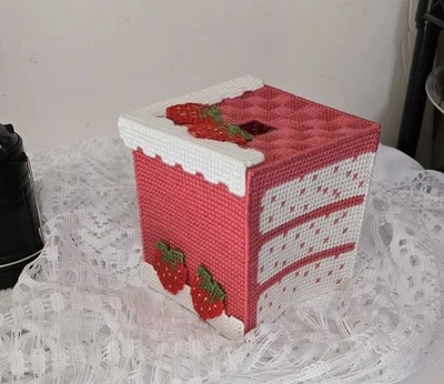 Made to Order.  Cake Slice Plastic Canvas  Tissue Box Cover (Hand Made) - Image 1 of 4