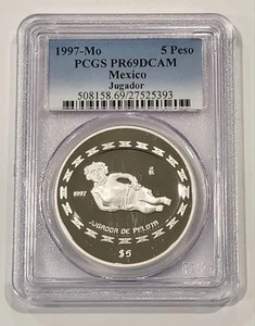 Rare 1997-Mo Mexico Silver 5 Peso Jugador NGC PR69 DCAM Low Mintage 1,800 - Picture 1 of 2