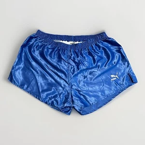 Pantalones Cortos Puma Años 80 Brillo Nylon Talla 8 / XL Azul Oscuro Vintage Retro Raro - Imagen 1 de 5