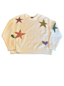 Rails Zoey Ivory Rainbow Stars Sweater L - BCI Cotton Cashmere Blend Modern - Picture 1 of 6