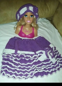 Set Skirt And Hat Handmade Crochet Purple And White Kid Girl Size 5 - Picture 1 of 3