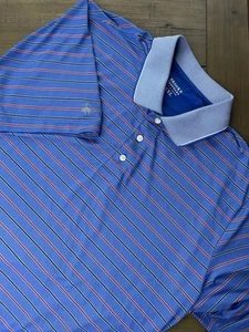 Brooks Brothers Blue Red Striped Polo Shirt Polyester XXL 2XL Lightweight Cool - Picture 1 of 9