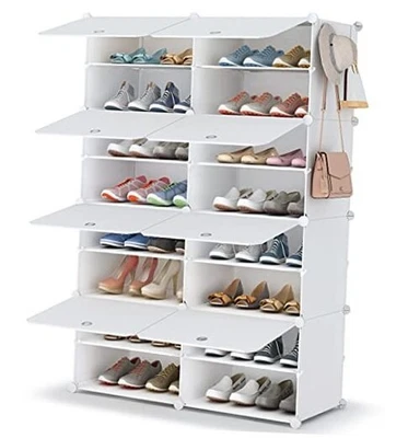  Zapatero, Gabinete de Almacenamiento de Zapatos de 8 Niveles 32 Pares Zapatos de Plástico Blanco 2 por 8 Foto 1 de 4