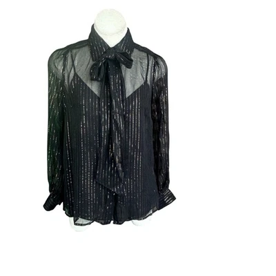 Blusa y camisola Milly of NY negra metálica a rayas seda transparente talla 6 nueva con etiquetas  Foto 1 de 4