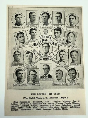 1907 REACH BASEBALL GUIDE TEAM PHOTO PANEL-1906 BOSTON RED SOX w/Cy Young - Image 1 of 2