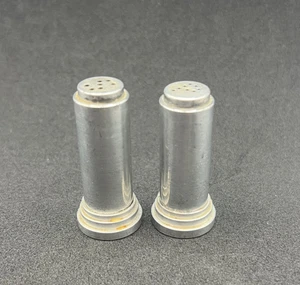 Vintage Aluminum Art Deco Salt And Pepper Shakers 2 Inches Tall - Picture 1 of 8