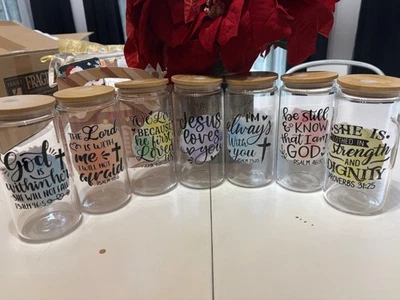 16 oz Glass Cups with Lid #5 - Image 1 of 2