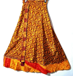 Increíble-arte Vintage Seda Sari Magic Wrap Falda Reversible Doble Capa Falda, - Imagen 1 de 6