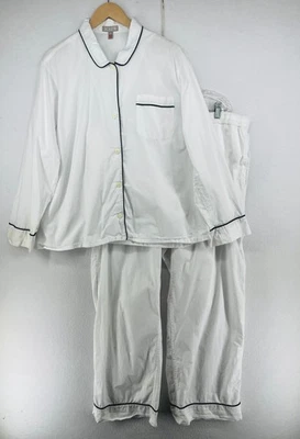 Conjunto de pijama para mujer J.CREW 2x Plus manga larga pantalones de salón algodón blanco Foto 1 de 4