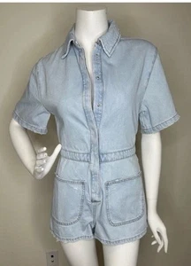 ZARA LIGHT DENIM YOUTH GIRLS SHORTS ROMPER SZ 13-14 NWT $36 - Picture 1 of 11