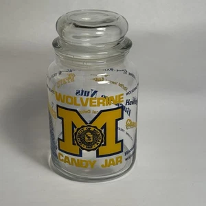 VTG 1981 University Of Michigan Wolverines Candy Jar 7” With Big 10 Candy Names - Afbeelding 1 van 13